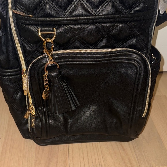 Itzy Ritzy Black Quilted Backpack with Gold Details - Picture 3 of 12